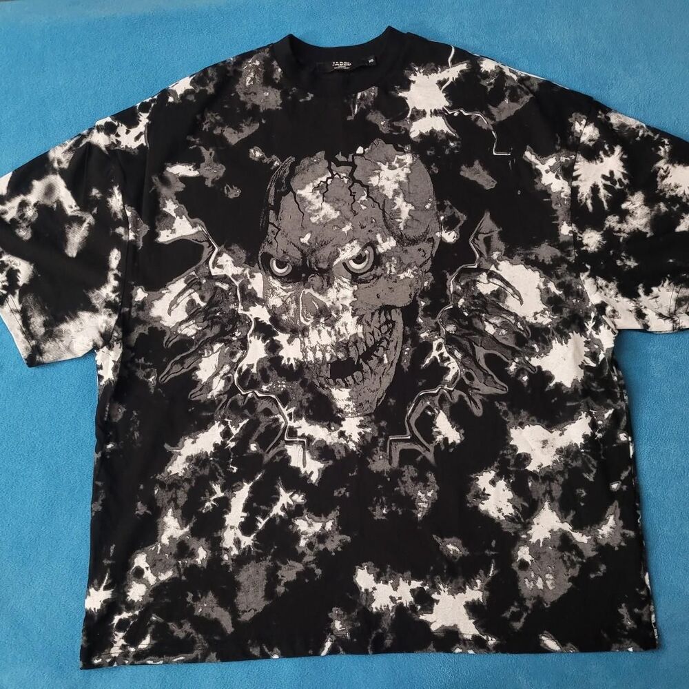 Jaded London Men's Black T-shirt Mens size XS Skull AOP